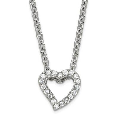 Polished CZ Heart Necklace Stainless Steel SRN1029-18 by Chisel, MPN: SRN1029-18, 883957764535
