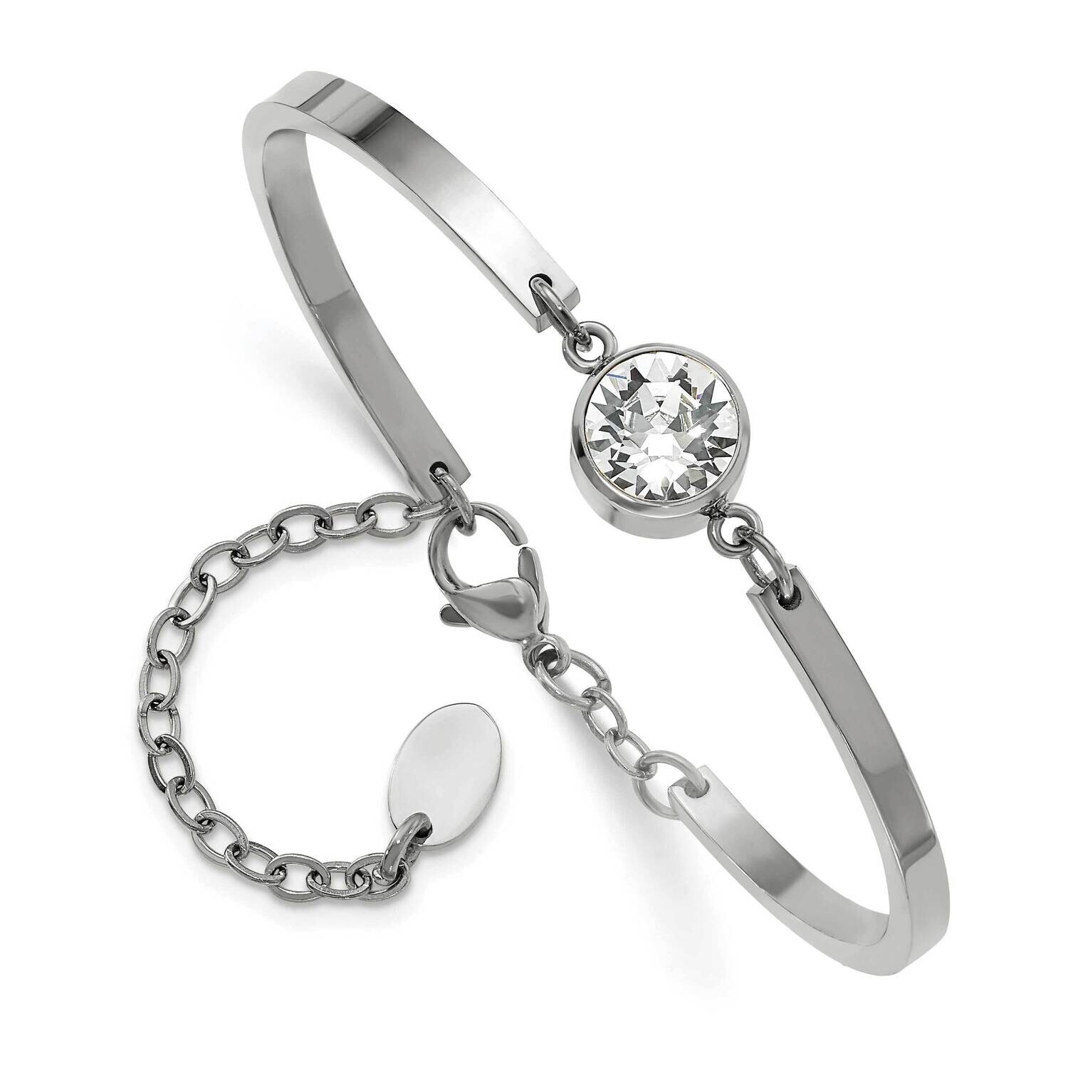 Chisel Polished Crystal From Swarovski 6.5 Inch Bangle Bracelet 2 Inch Extension Stainless Steel SR…