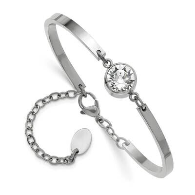Chisel Polished Crystal From Swarovski 6.5 Inch Bangle Bracelet 2 Inch Extension Stainless Steel SR…