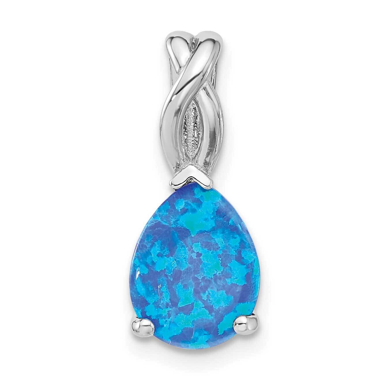 Blue Created Opal Pendant Sterling Silver Rhodium-Plated QP5761, MPN: QP5761,