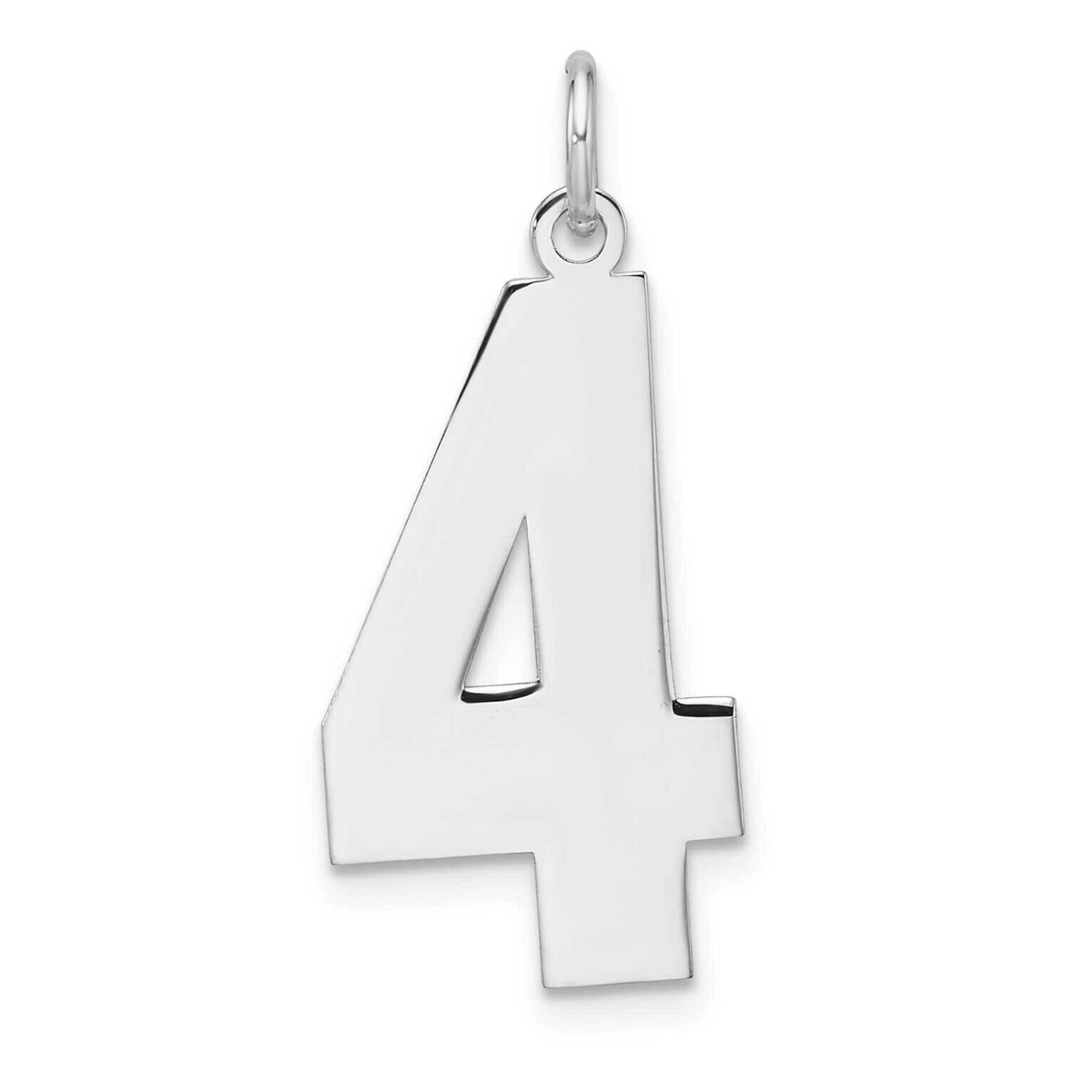 Polished Number 4 Charm Sterling Silver Rhodium-Plated QPXL04, MPN: QPXL04,