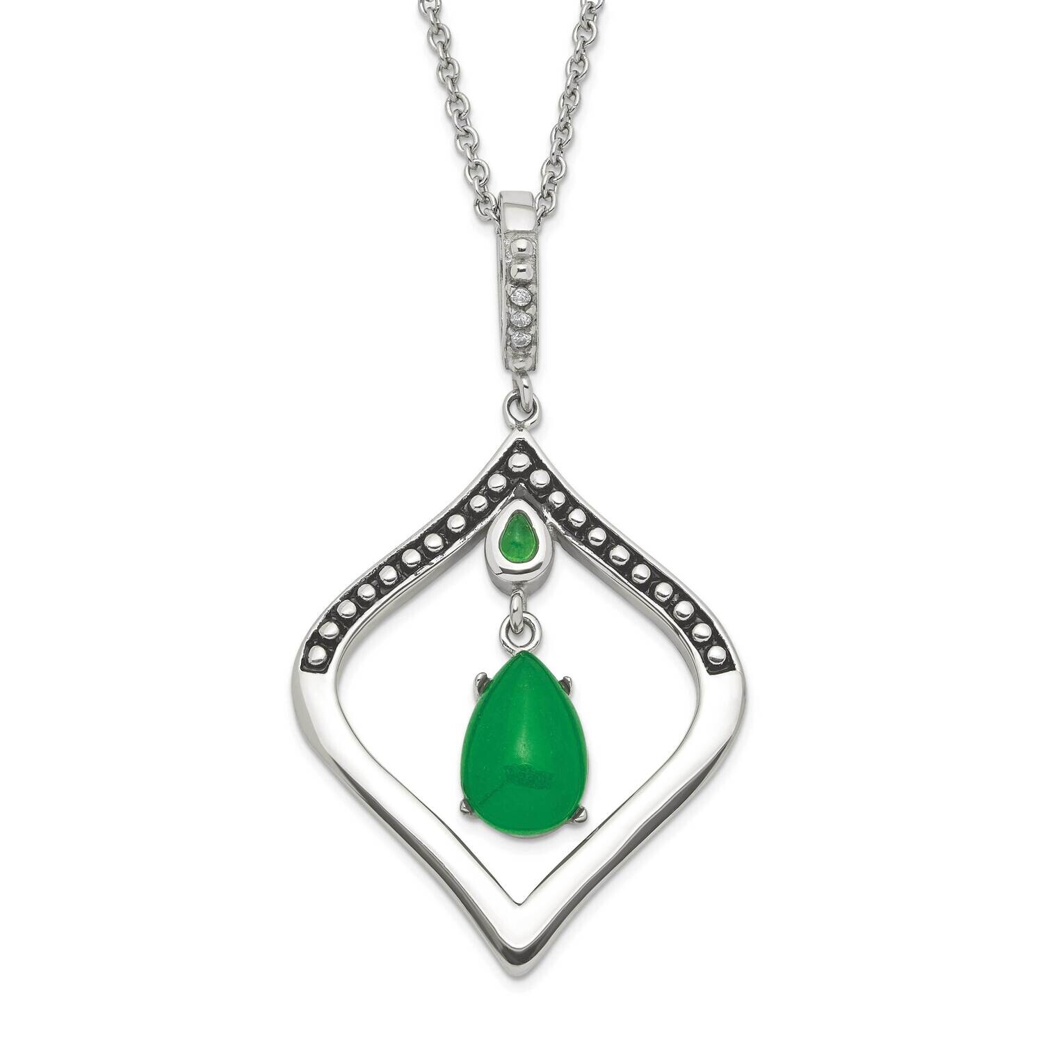 Polished &amp; Antiqued Synthetic Dyed Jade &amp; CZ 2 Inch Extender Necklace Stainless Steel SRN1534-18 by…