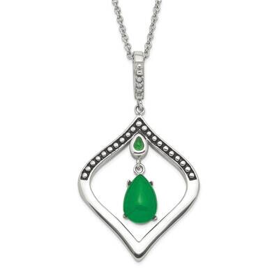 Polished &amp; Antiqued Synthetic Dyed Jade &amp; CZ 2 Inch Extender Necklace Stainless Steel SRN1534-18 by…