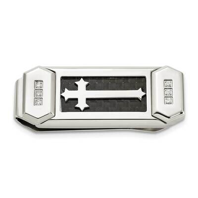 Chisel Polished CZ Carbon Fiber Inlay Cross Money Clip Stainless Steel SRM227 by Men&#39;s Jewelry and …