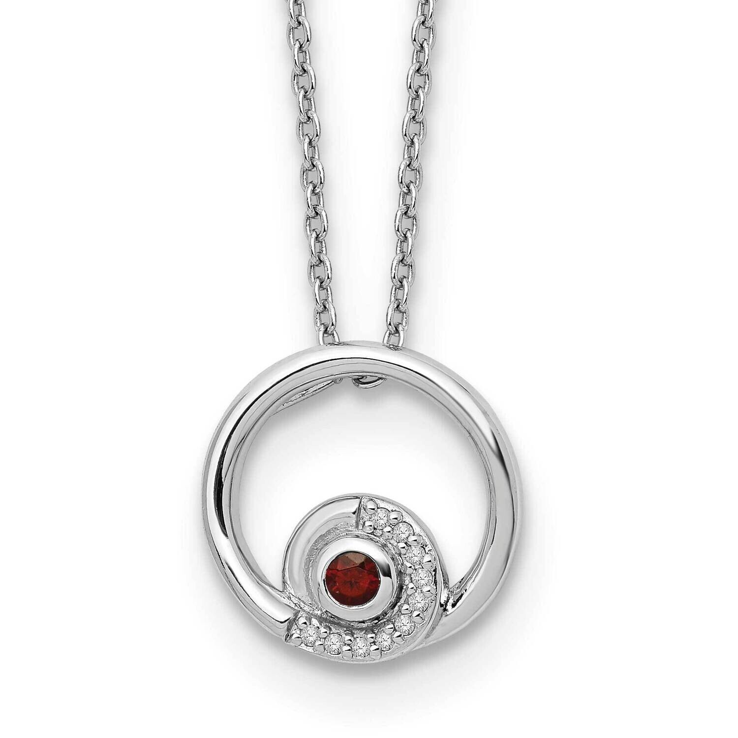 Rh Plated White Ice .05Ct. Diamond &amp; Garnet 2 Inch Extension Necklace  Sterling Silver QW371GA-18, …