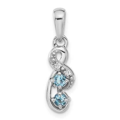 Rhodium-Plated Light SwiBlue Topaz CZ Swirl Pendant Sterling Silver QP5862BT, MPN: QP5862BT,