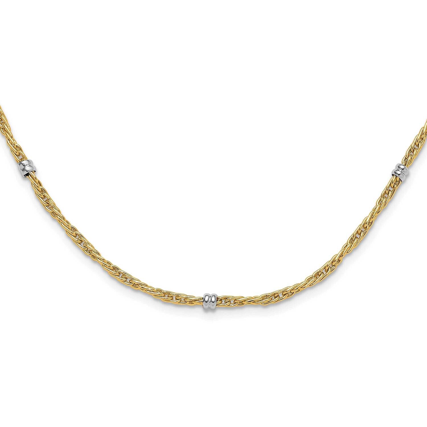 Polished Fancy Beaded Station Necklace 14k Two-Tone Gold SF2969-18, MPN: SF2969-18,