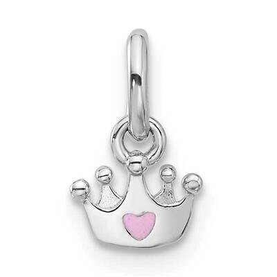 Rh-Plated Pink Enameled Heart Crown Children&#39;s Pendant Sterling Silver QP5851, MPN: QP5851,