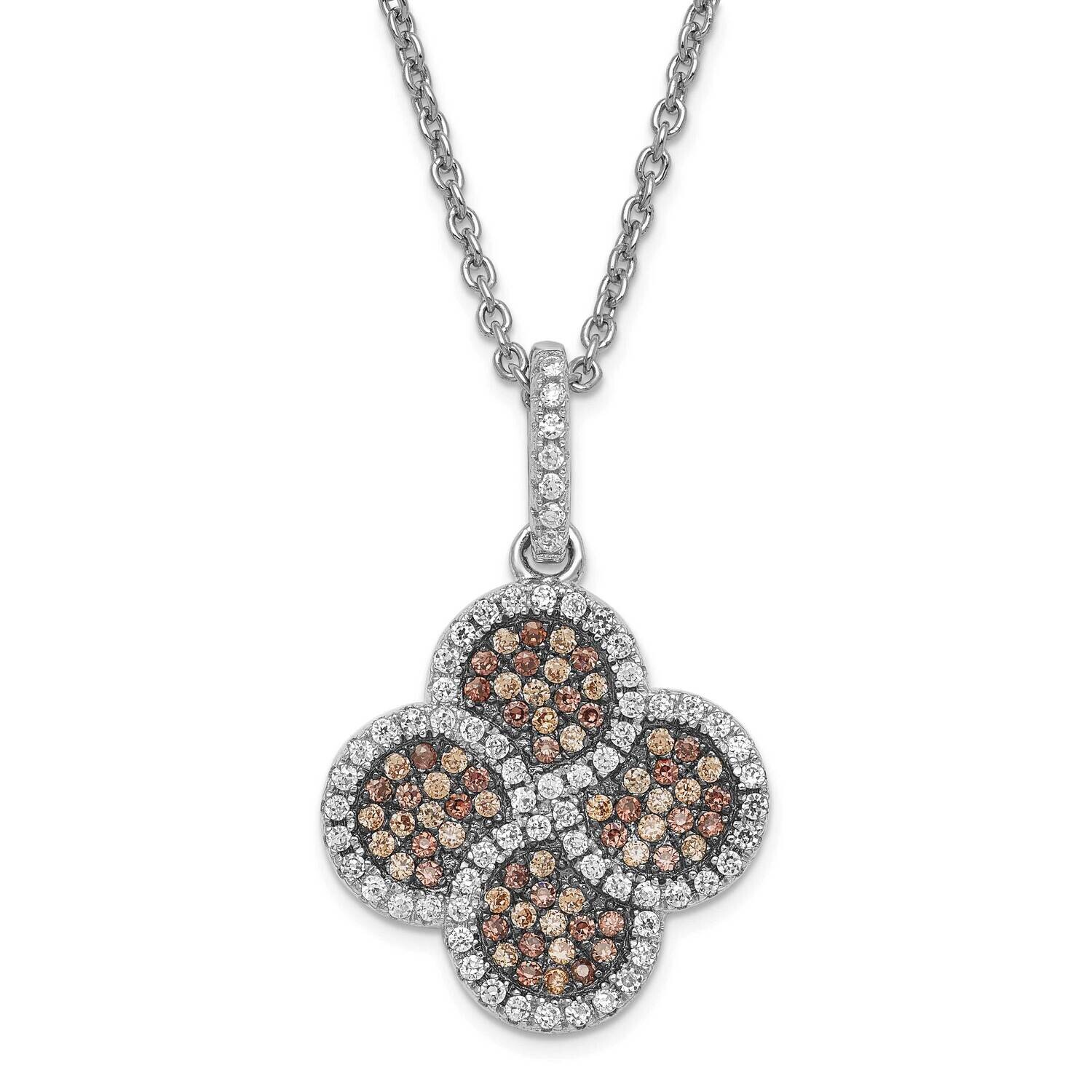 Brown &amp; Clear CZ True Fire Flower 2 Inch Extension Necklace Sterling Silver QMP804-18, MPN: QMP804-…