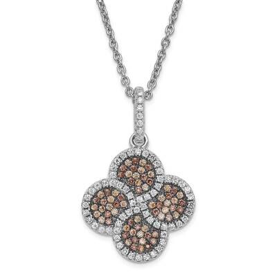 Brown &amp; Clear CZ True Fire Flower 2 Inch Extension Necklace Sterling Silver QMP804-18, MPN: QMP804-…
