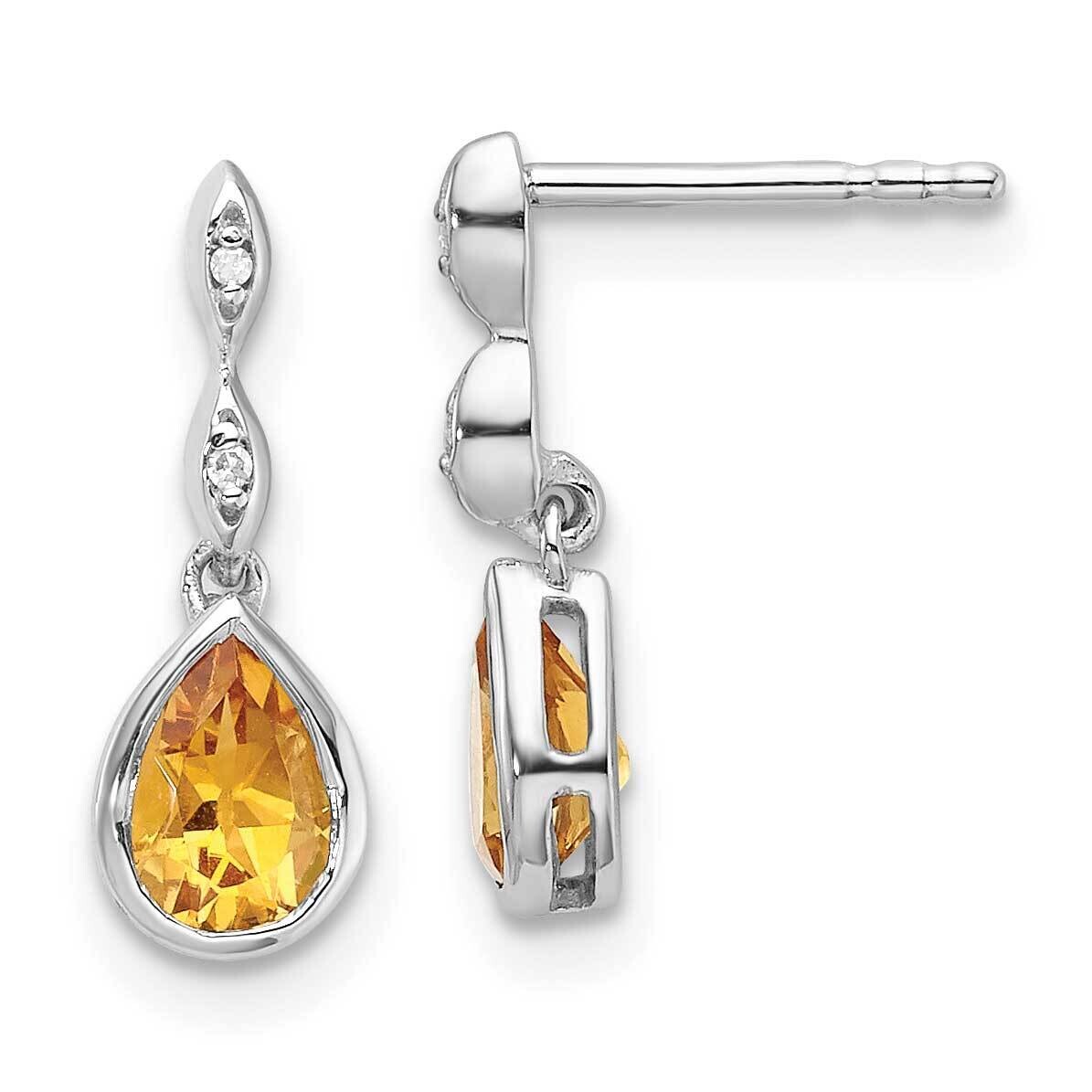 Rh Plated White Ice .01 Ct. Diamond Citrine Post Earrings Sterling Silver QW370CI, MPN: QW370CI,
