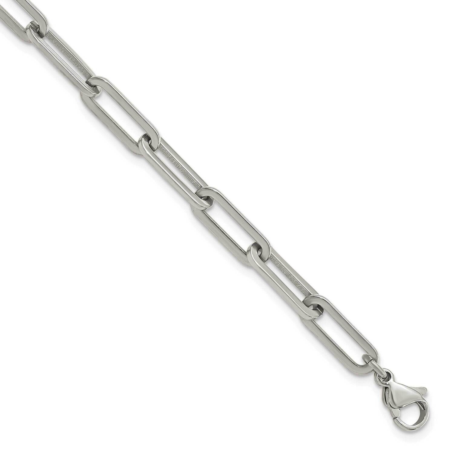 Chisel Polished Elongated Open Link Paperclip 7 Inch Bracelet 1.25 Inch Extension Stainless Steel S…