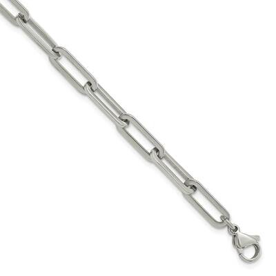 Chisel Polished Elongated Open Link Paperclip 7 Inch Bracelet 1.25 Inch Extension Stainless Steel S…