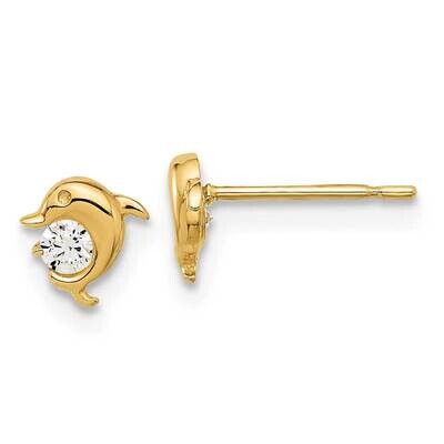 Madi K Polished CZ Dolphin Post Earrings 14k Gold SE3062, MPN: SE3062,