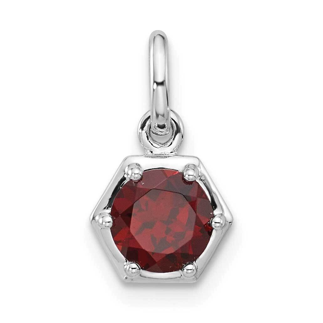 Polished Solitaire Garnet Charm Pendant Sterling Silver Rhodium-Plated QP5870GA