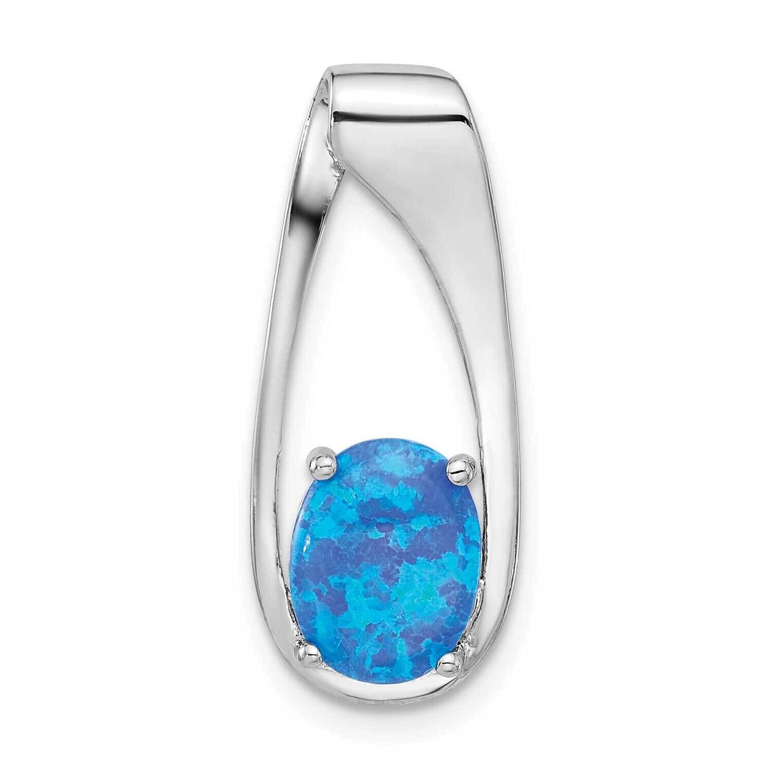 Blue Created Opal Slide Pendant Sterling Silver Rhodium-Plated QP5762, MPN: QP5762,