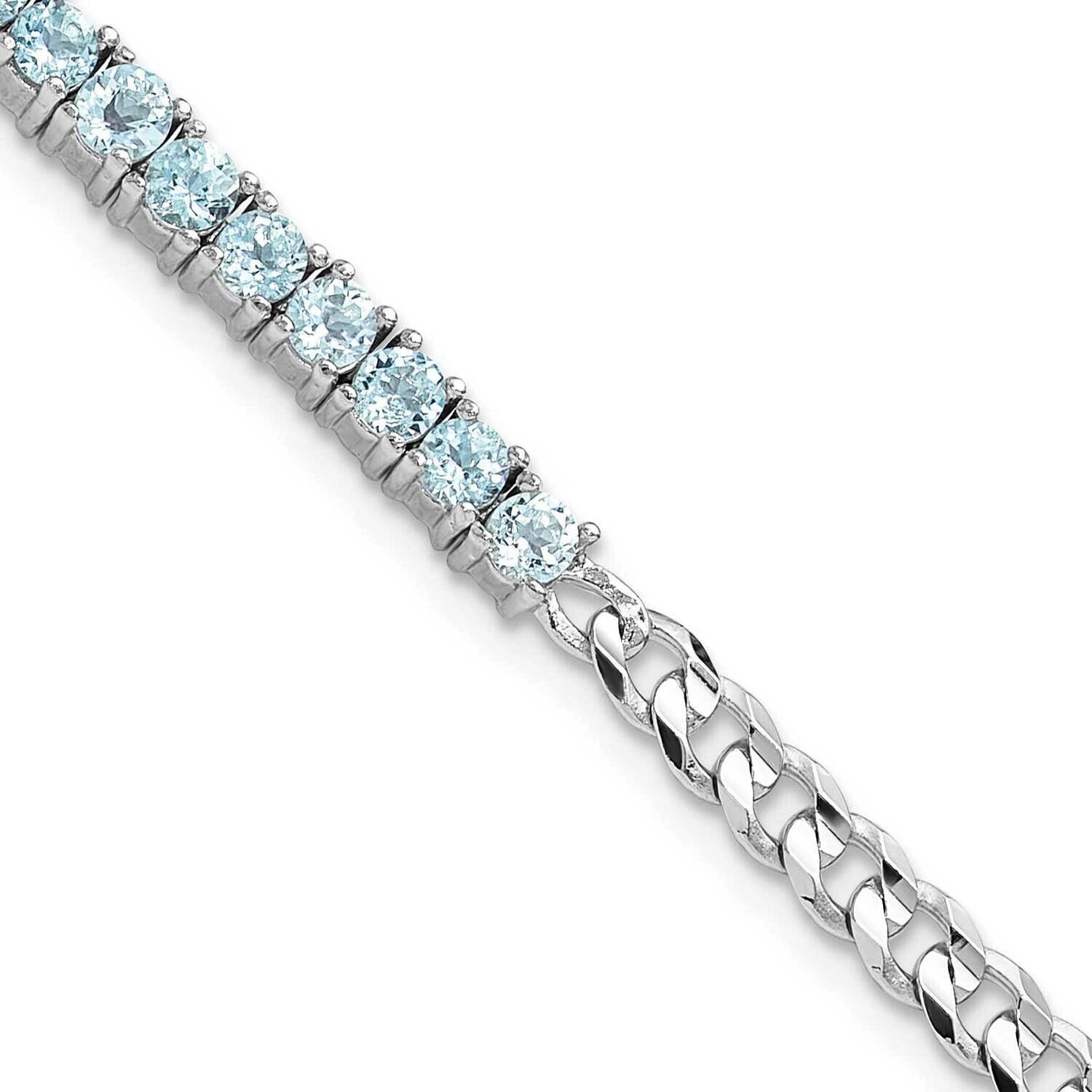 Rhodium-Plated 3mm 3.21Bt Blue Topaz Curb Chain Bracelet 7.5 Inch Sterling Silver QX998BT