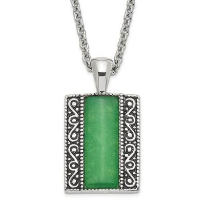 Synthetic Jade Antiqued Rectangular Necklace Stainless Steel SRN1330-20 by Chisel, MPN: SRN1330-20,…