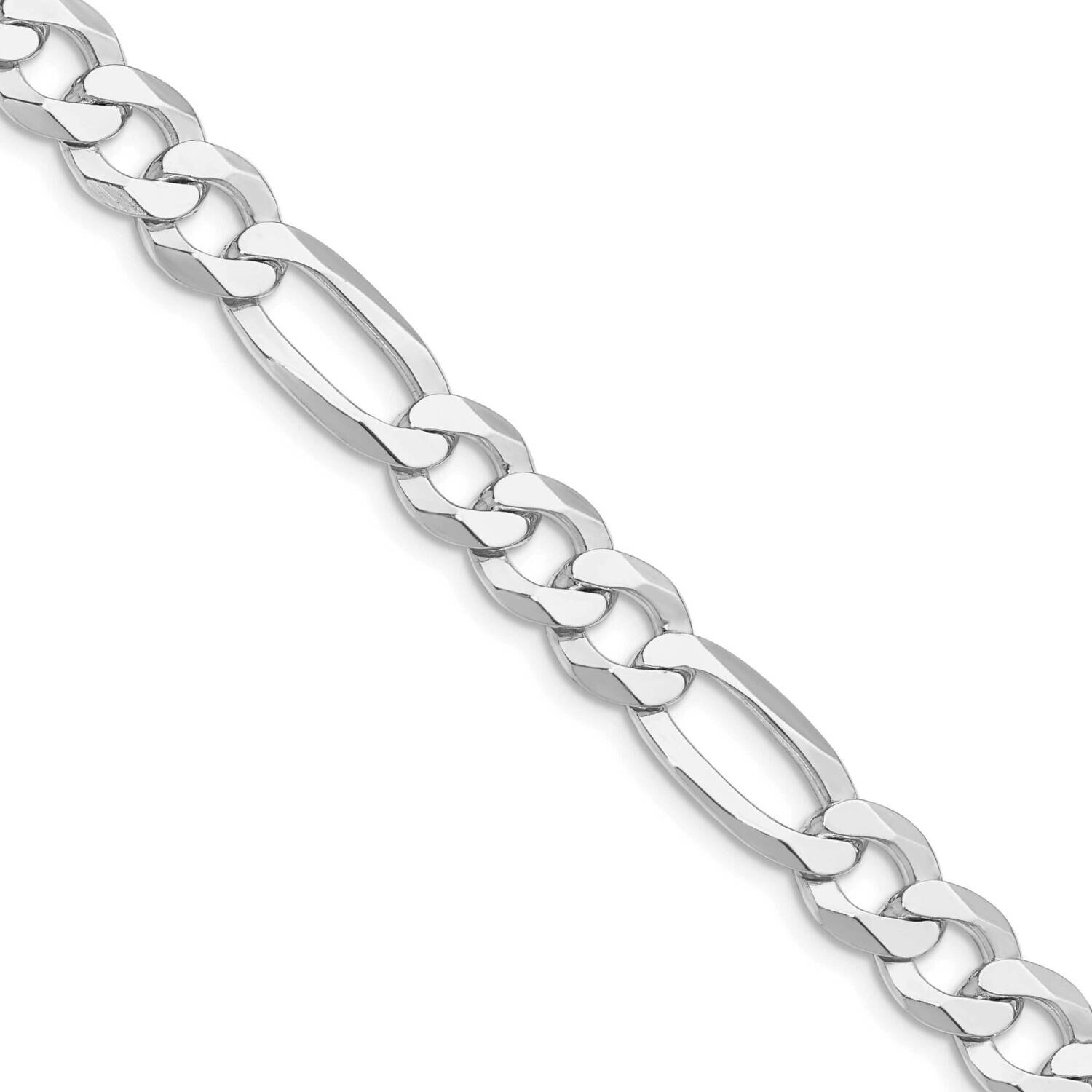 8.5mm Lightweight Flat Figaro Chain 26 Inch Sterling Silver Rhodium-Plated QMB220R-26