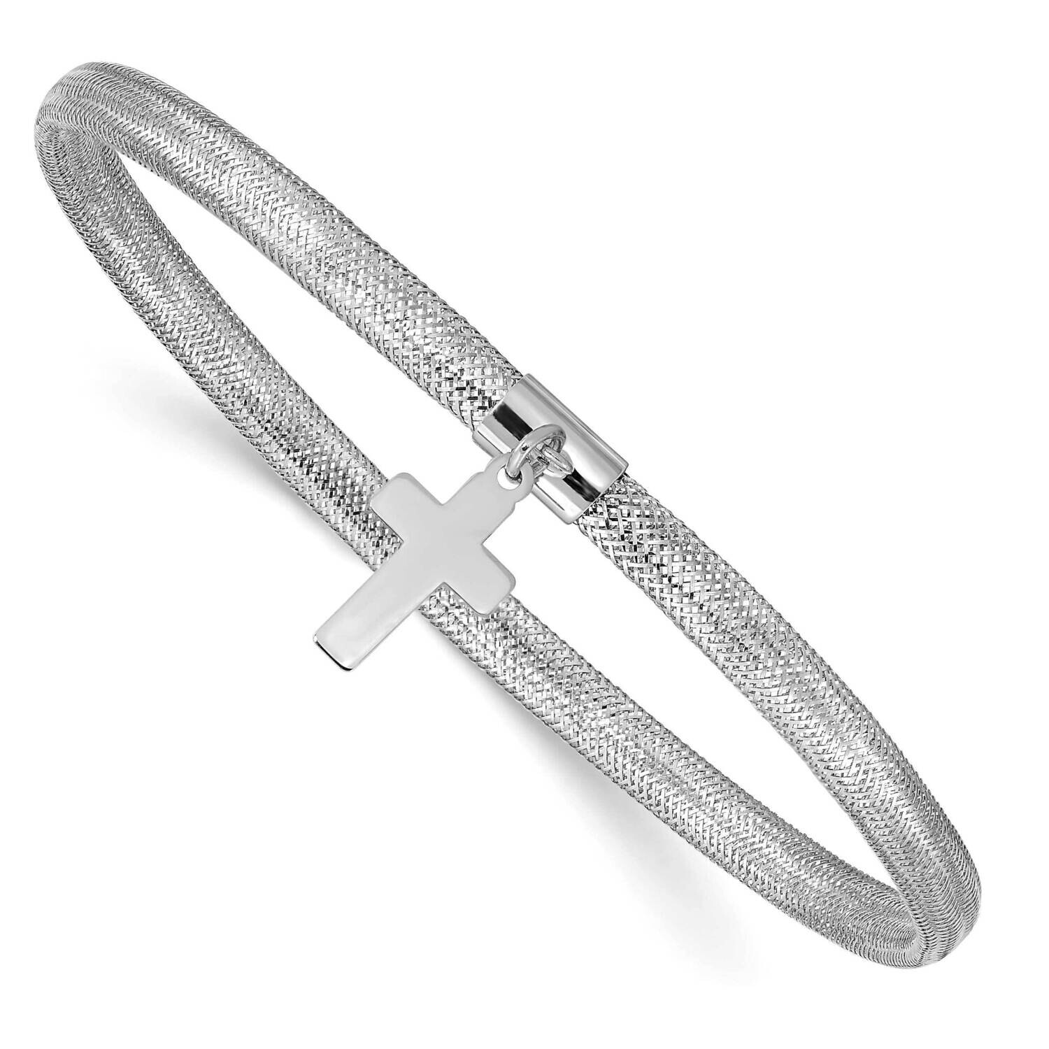 Mesh Cross Dangle Stretch Bracelet 7 Inch 14k White Gold SF2748W, MPN: SF2748W, 196904100189