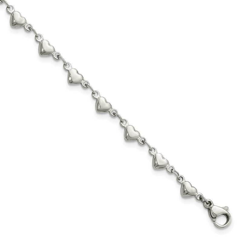 Chisel Polished Hearts 9 Inch Anklet Plus 1 Inch Extension Stainless Steel SRA118-9
