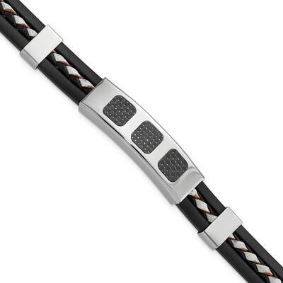Black Rubber Carbon Fiber &amp; Leather 7.75 Inch Bracelet Stainless Steel SRB1110-8.5 by Chisel, MPN: …