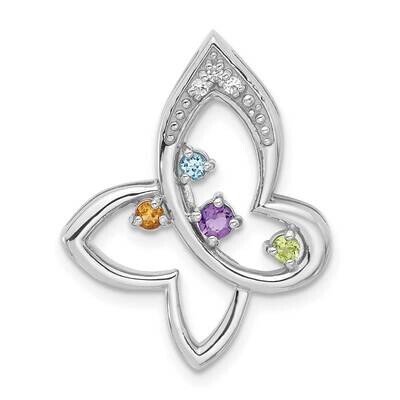 Rainbow Multi-Gemstone Butterfly Chain Slide Sterling Silver Rhodium-Plated QP5895, MPN: QP5895,