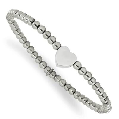Chisel Polished Heart 4mm Beaded Stretch Bracelet 6.5 Inch Stainless Steel SRB3139 by Chisel, MPN: …