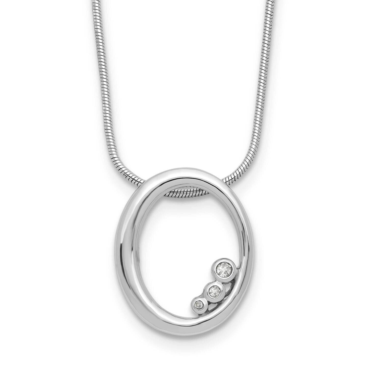 Rh Plated White Ice .03Ct Diamond Oval 2 Inch Extension Necklace Sterling Silver QW560-18, MPN: QW5…