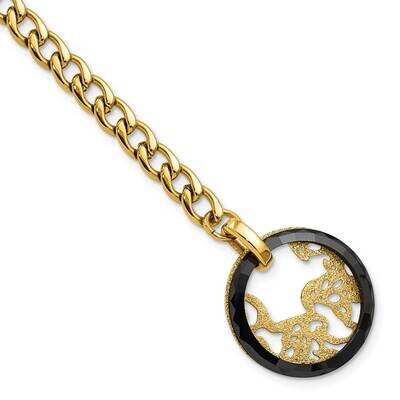 Yellow Ip-Plated Black Ceramic Polished &amp; Lasercut Circle Bracelet 7.25 Inch Stainless Steel SRB154…