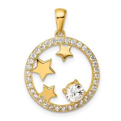 Gold-Plated CZ Stars Circle Pendant Sterling Silver QP5798, MPN: QP5798,