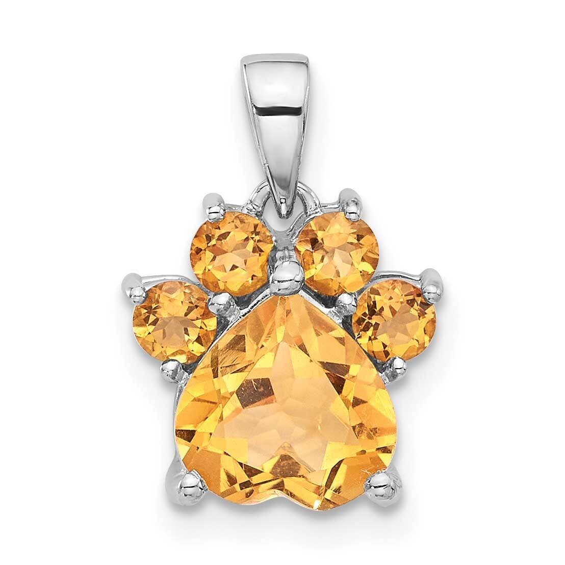 Polished Citrine Paw Pendant Sterling Silver Rhodium-Plated QP5872CI