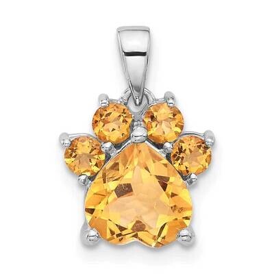 Polished Citrine Paw Pendant Sterling Silver Rhodium-Plated QP5872CI, MPN: QP5872CI,