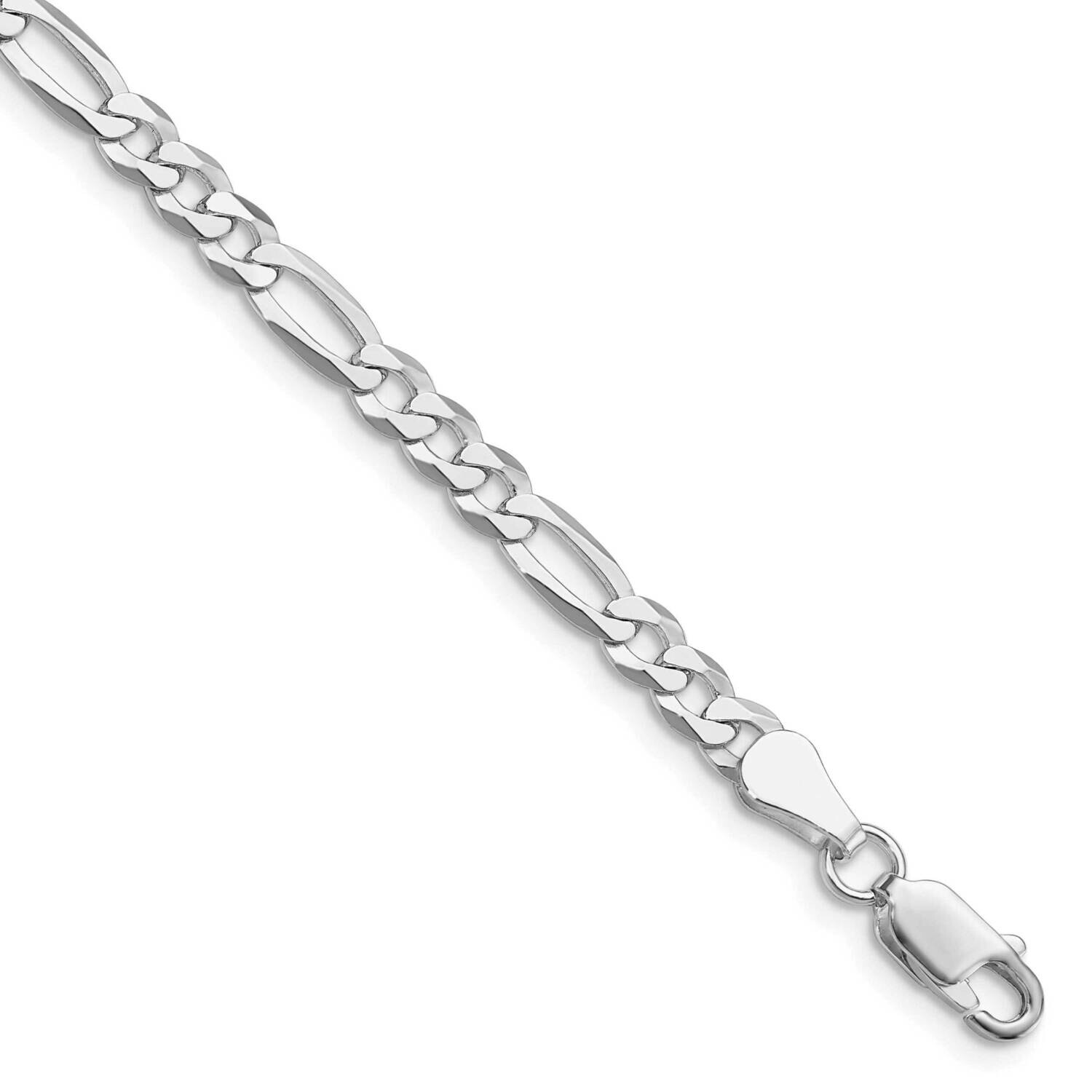 4.5mm Lightweight Flat Figaro Chain 8 Inch Sterling Silver Rhodium-Plated QMB120R-8, MPN: QMB120R-8,