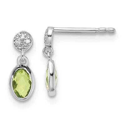 Rh Plated White Ice .02Ct. Diamond Peridot Post Earring Sterling Silver QW367PE, MPN: QW367PE,