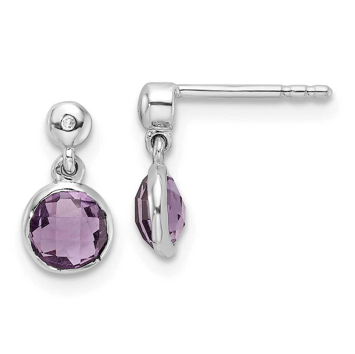 Rh Plated White Ice Diamond Amethyst Post Earrings Sterling Silver QW360AM, MPN: QW360AM,