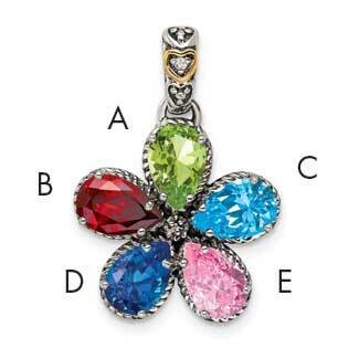 5-Stone Diamond Mothers Pendant Semi-Mount Sterling Silver Antiqued 14k QMPD20/5, MPN: QMPD20/5,