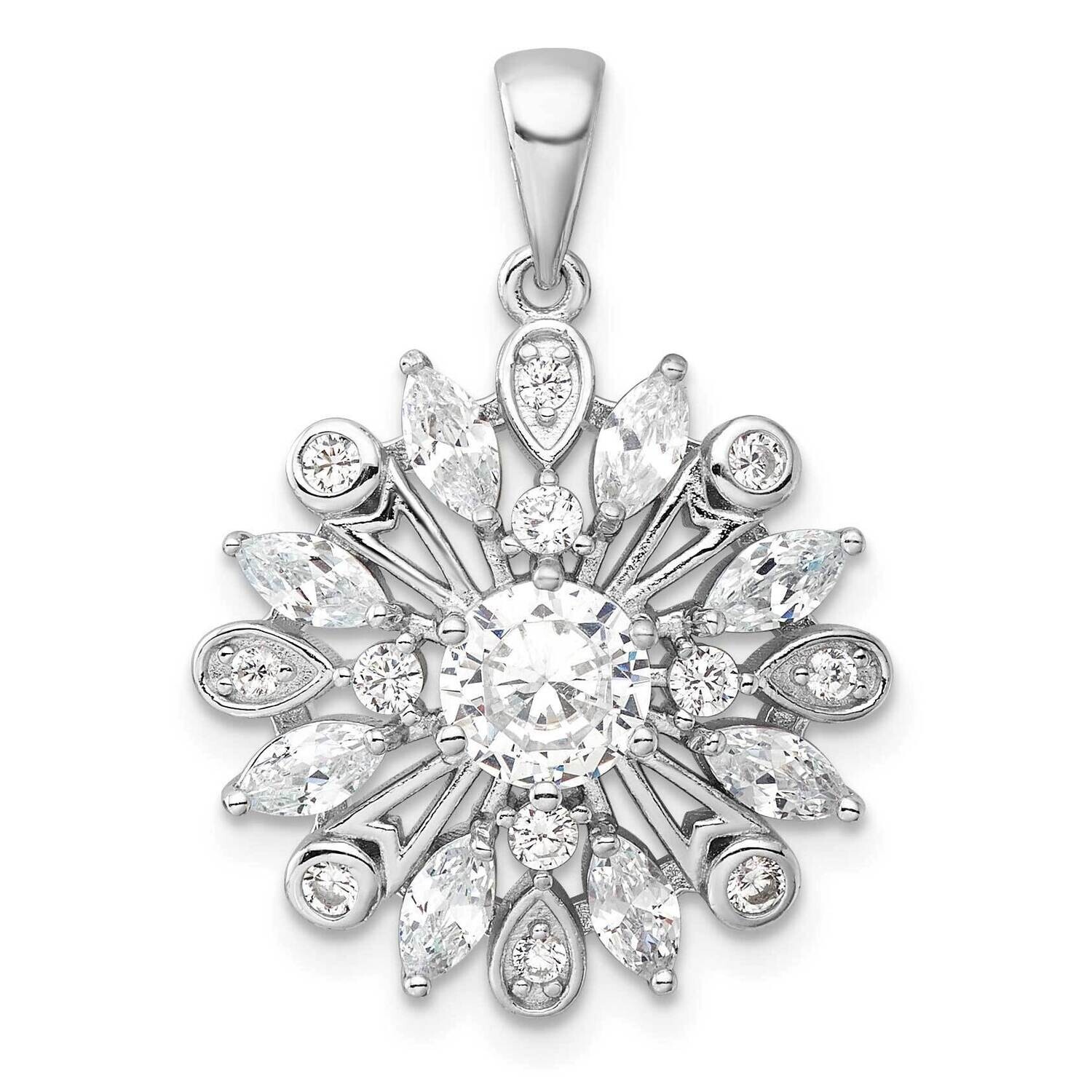 CZ Floral Pendant Sterling Silver Rhodium-Plated QP5828, MPN: QP5828,