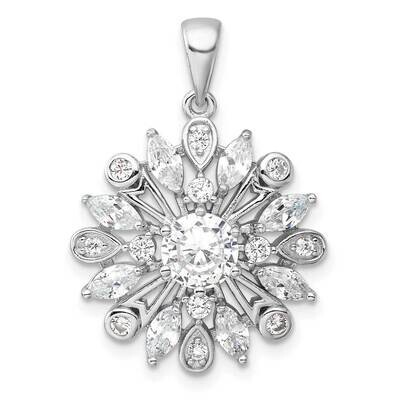 CZ Floral Pendant Sterling Silver Rhodium-Plated QP5828, MPN: QP5828,