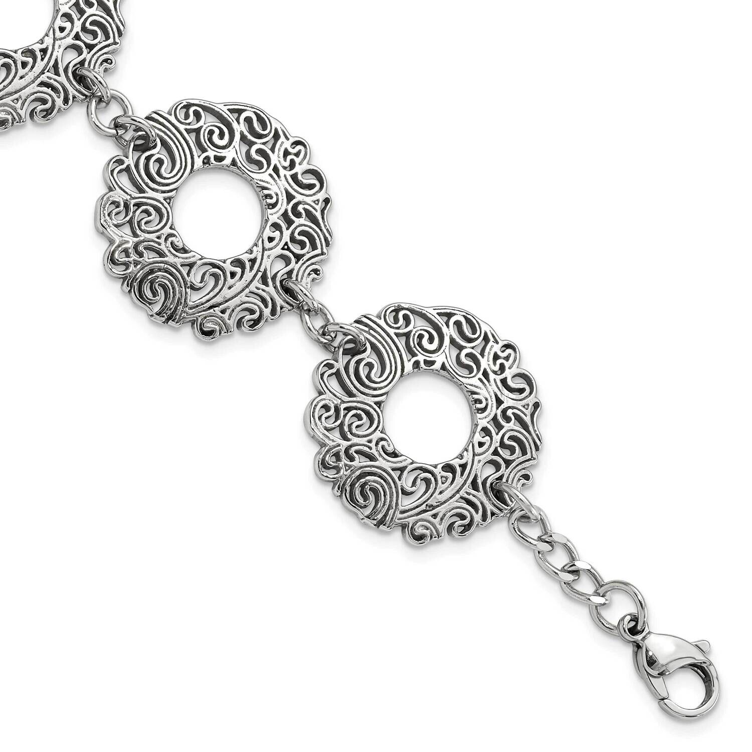 Polished Fancy Filigree Circles 1.5 Inch Extension Bracelet Stainless Steel SRB906-7 by Chisel, MPN…