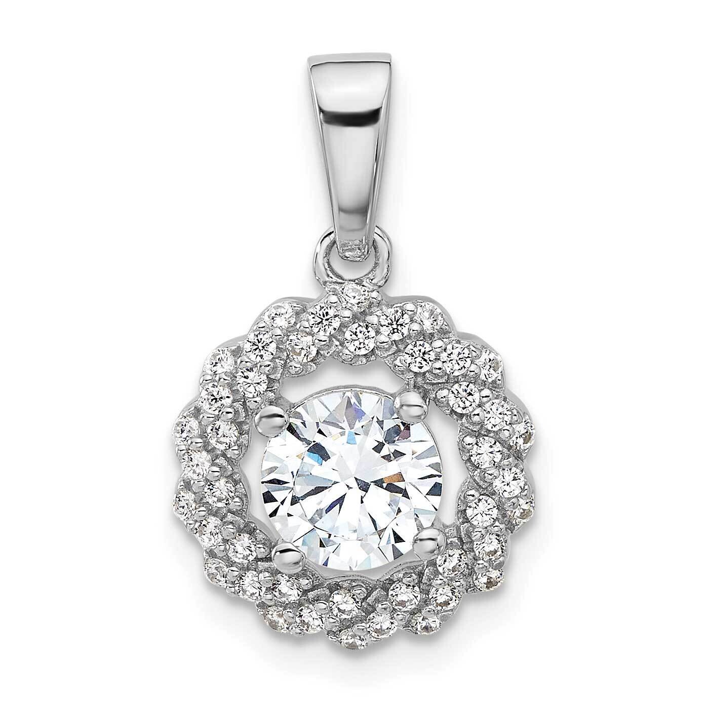 Fancy CZ Round Pendant Sterling Silver Rhodium-Plated QP5814, MPN: QP5814,