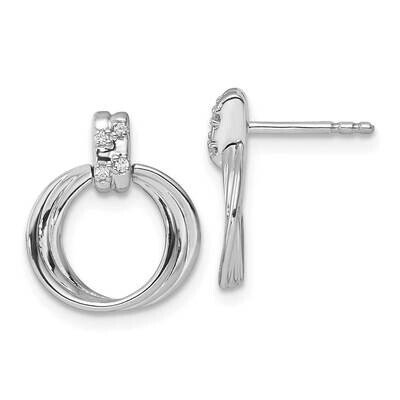 White Ice Diamond Circle Post Dangle Earrings Sterling Silver Rhodium-Plated QW502, MPN: QW502,