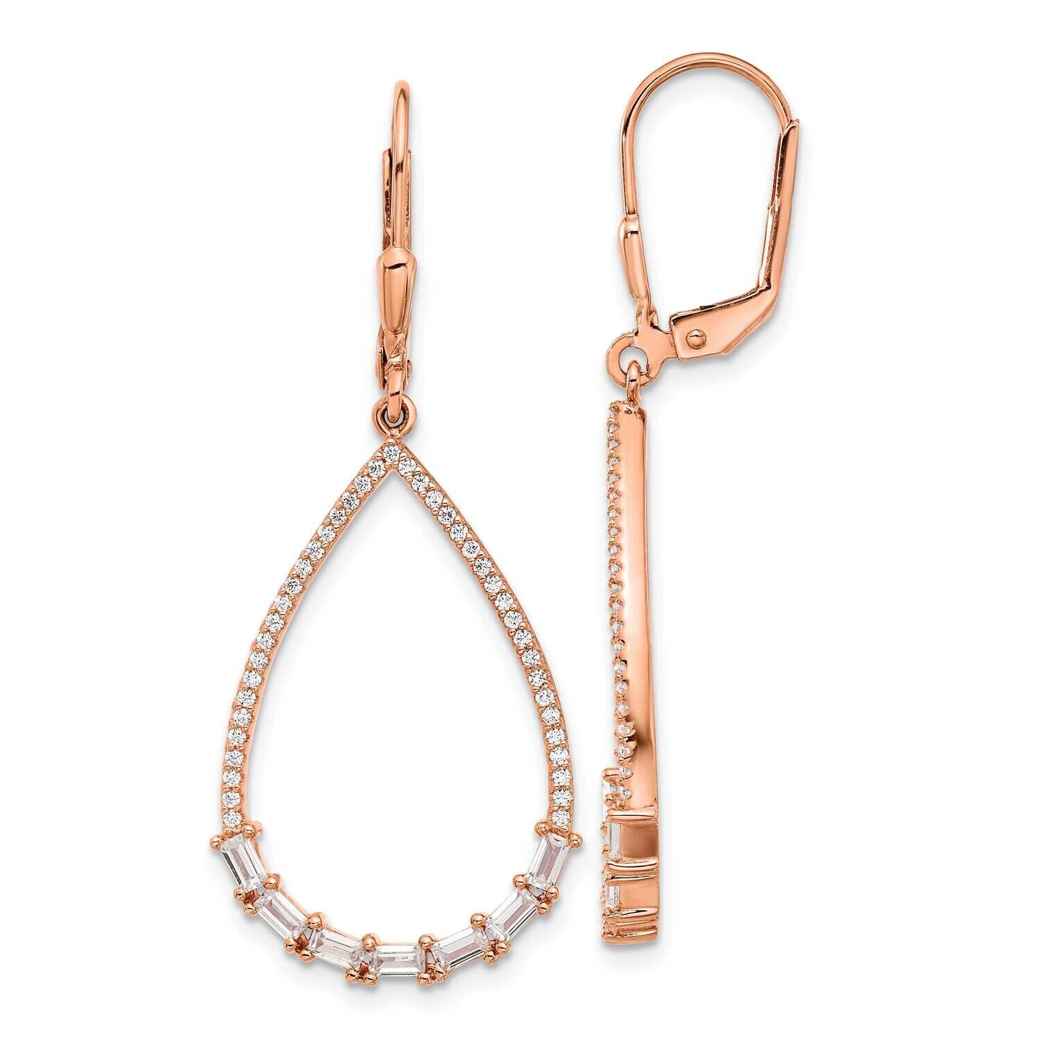 Sterling Shimmer Rose-Tone Flash Rose-Gold Plated CZ 96 Stone Teardrop Dangle Leverback Earrings St…