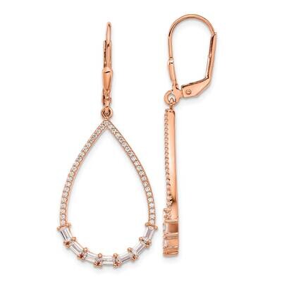 Sterling Shimmer Rose-Tone Flash Rose-Gold Plated CZ 96 Stone Teardrop Dangle Leverback Earrings St…