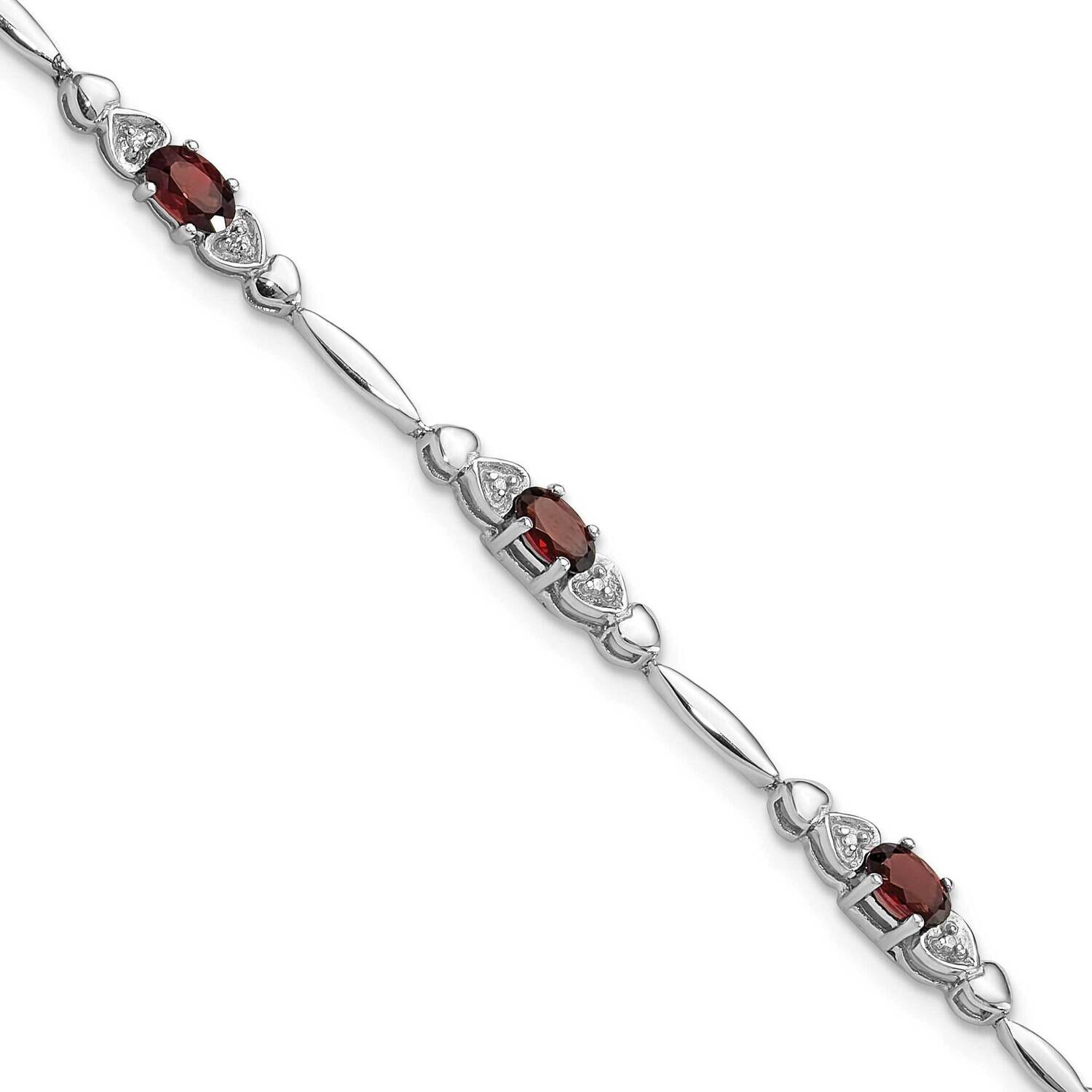 Garnet Diamond Heart 7.5 Inch Bracelet Sterling Silver Rhodium-Plated QX995GA, MPN: QX995GA,