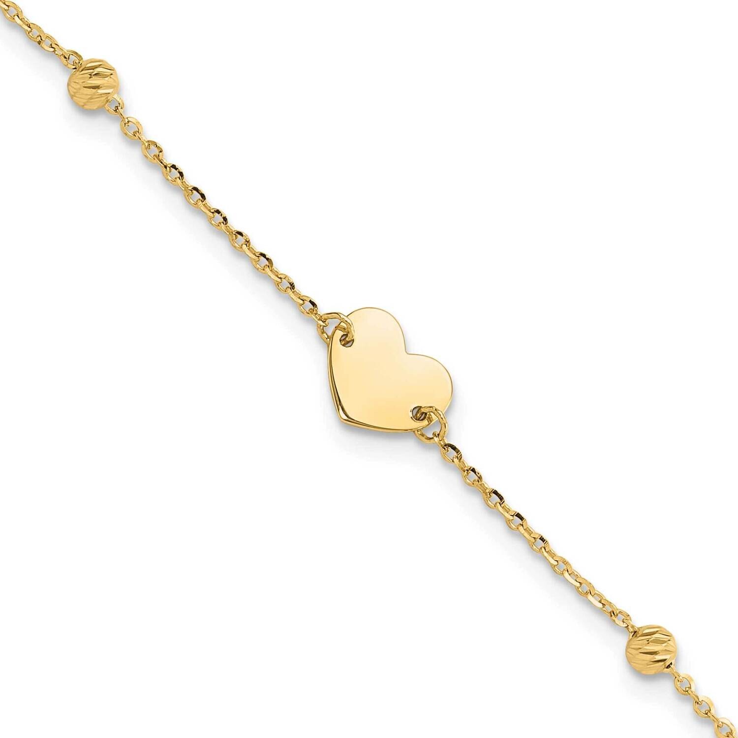 Diamond-Cut Heart Beads Plus 1 Inch Extender Bracelet 14k Polished Gold SF3039-6.5