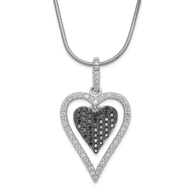 Black & Clear CZ Brilliant Embers Heart 2 Inch Extension Necklace Sterling Silver QMP826-18