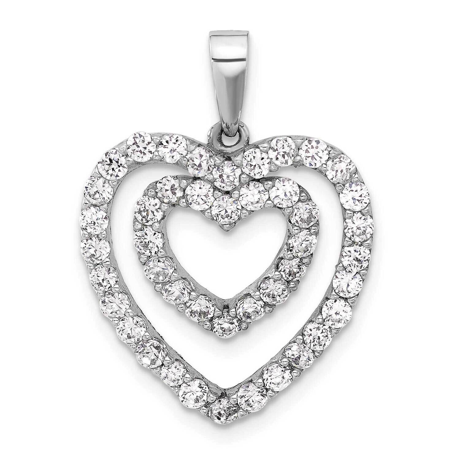 CZ Double Heart Pendant Sterling Silver Rhodium-Plated QP5779, MPN: QP5779,