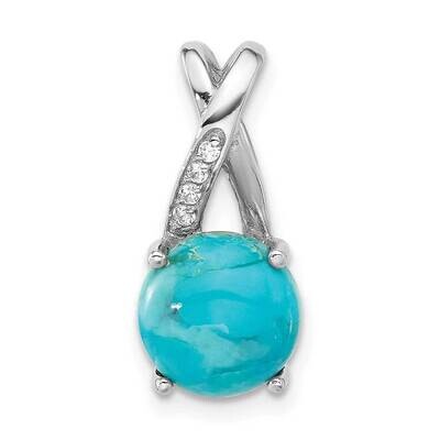 Rh-Plated CZ Reconstituted Turquoise Chain Slide Pendant Sterling Silver QP5767, MPN: QP5767,