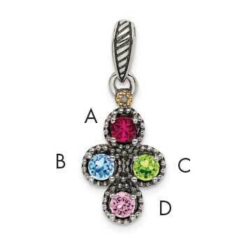 4-Stone Diamond Mothers Pendant Semi-Mount Sterling Silver Antiqued 14k QMPD27/4, MPN: QMPD27/4,